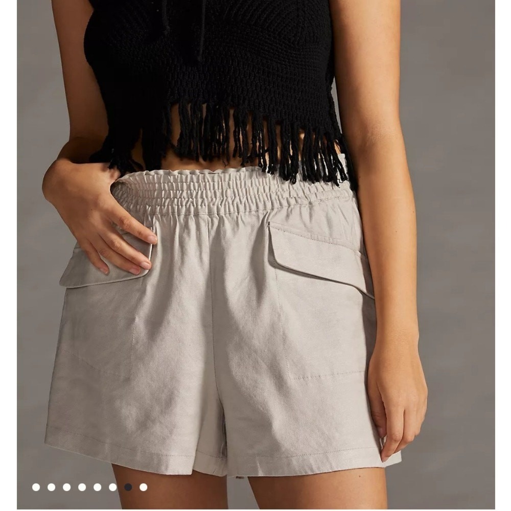 NWT Anthropologie Maeve Linen A-Line Shorts High Rise Pull On Tan Size Medium